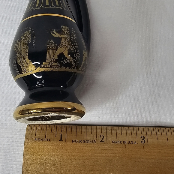 Vintage 5.5" Adis Black Greek Hand painted Vase 24K Gold detail W/Handle - Picture 7 of 11